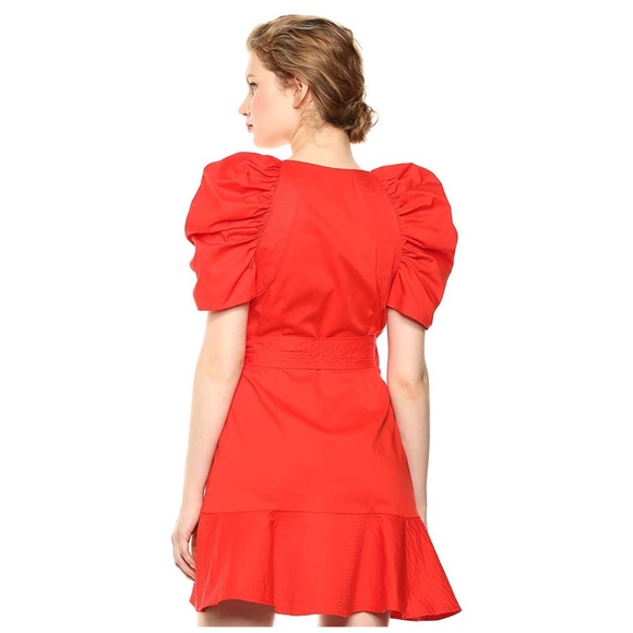 C/MEO COLLECTIVE Motivations Puff Sleeve Ruffle Hem Wrap Dress - Picture 2 of 8